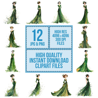 Woman in Green Christmas Gown Clipart Set (DDD007546)