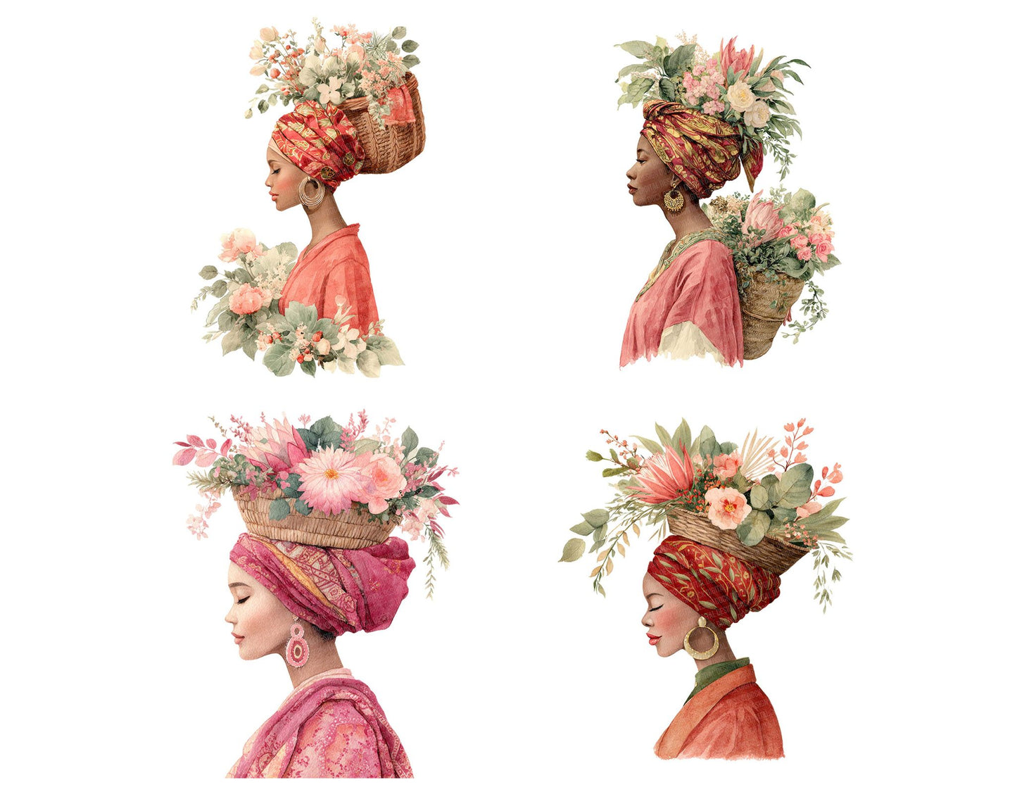 Woman with Basket of Flowers Clipart Set (DDD007562)