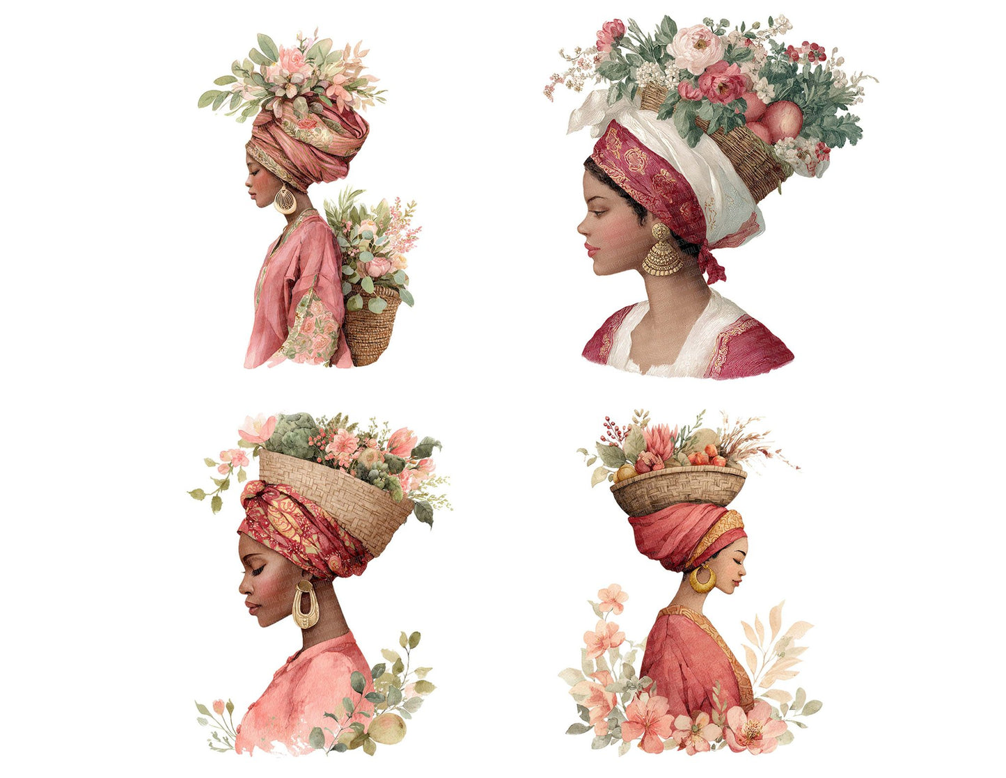 Woman with Basket of Flowers Clipart Set (DDD007562)