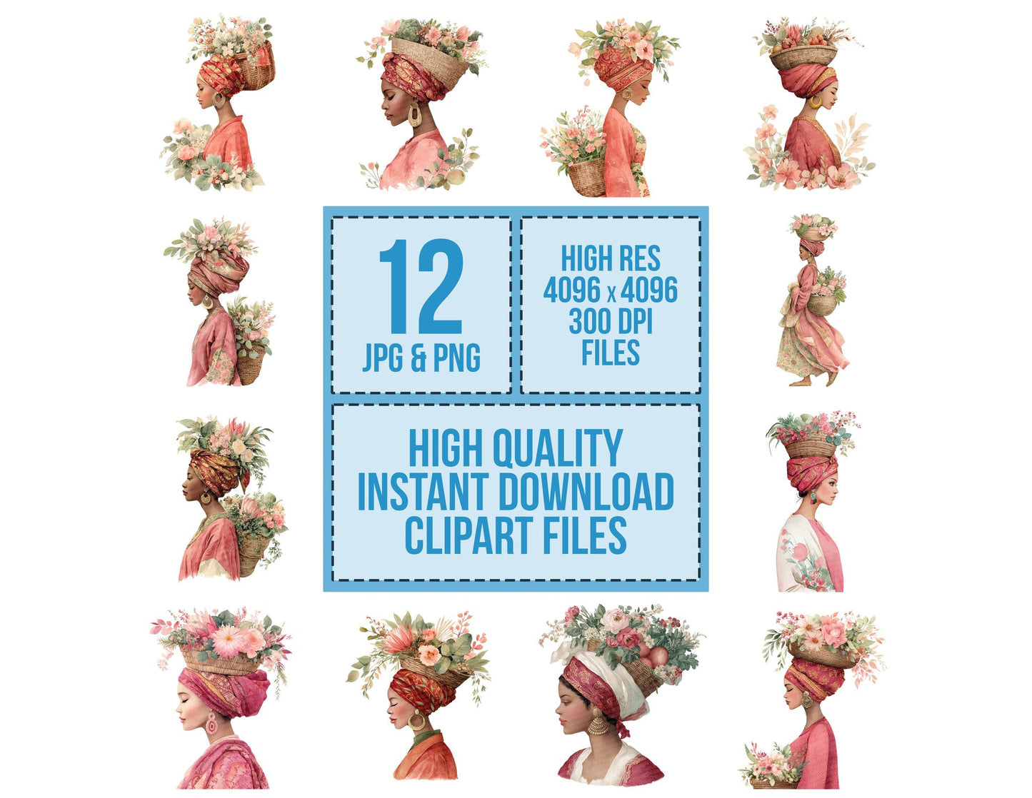 Woman with Basket of Flowers Clipart Set (DDD007562)