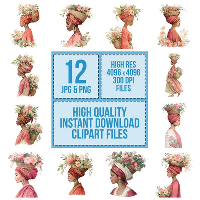 Woman with Basket of Flowers Clipart Set (DDD007562)