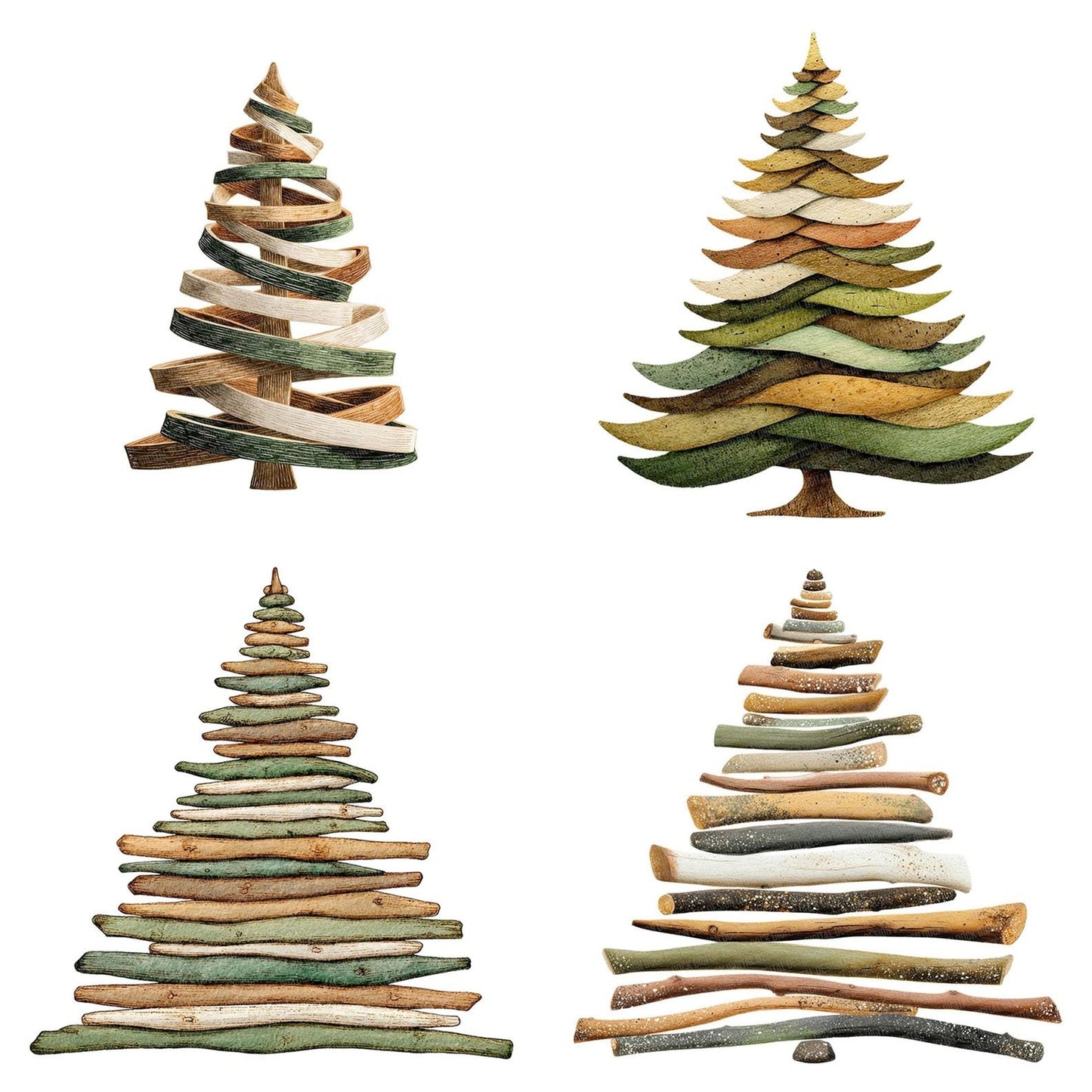 Wooden Branch Christmas Tree Clipart Set (DDD007569)