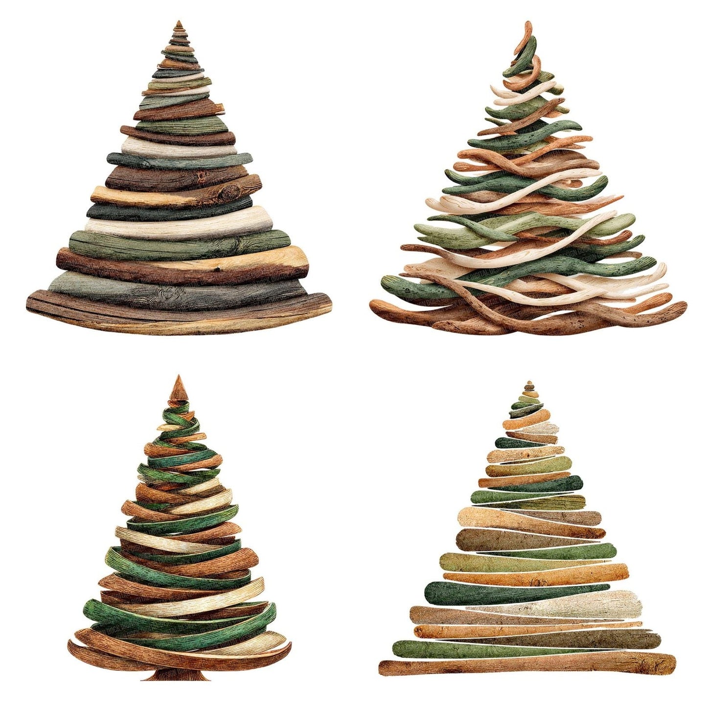 Wooden Branch Christmas Tree Clipart Set (DDD007569)