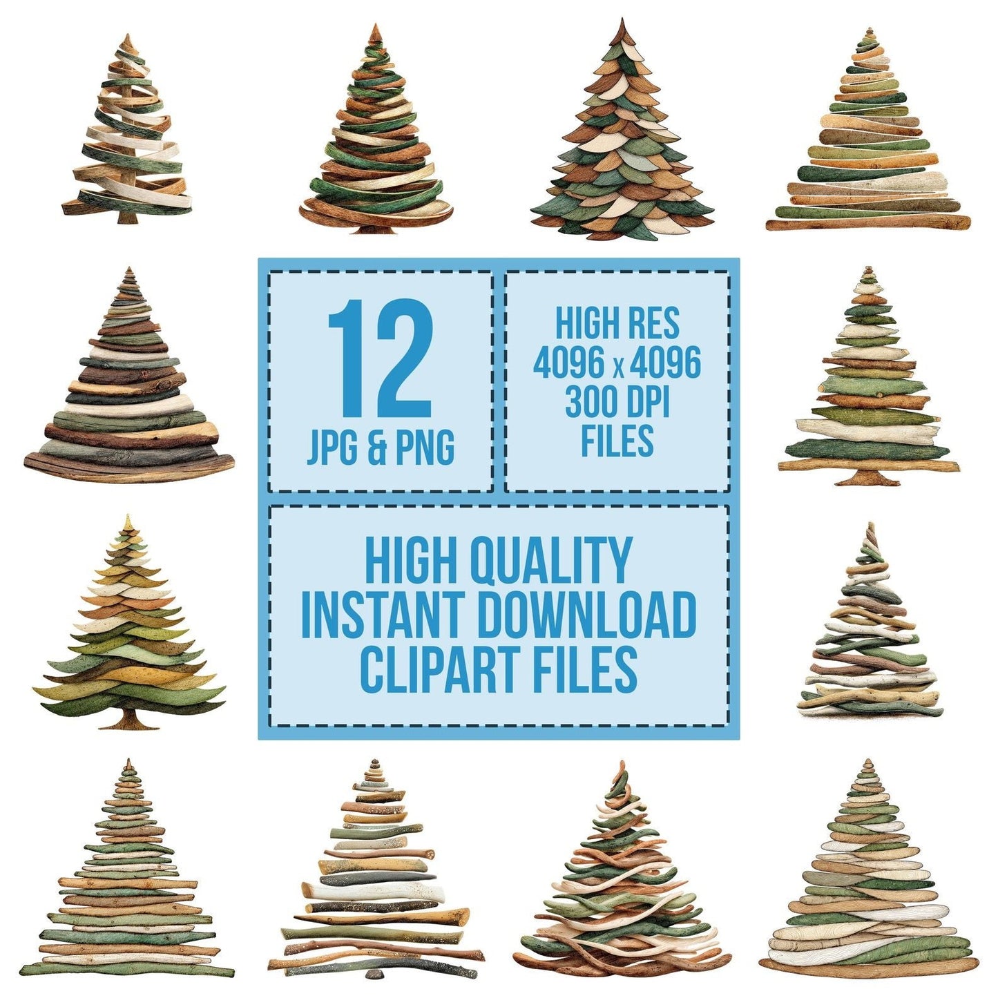 Wooden Branch Christmas Tree Clipart Set (DDD007569)