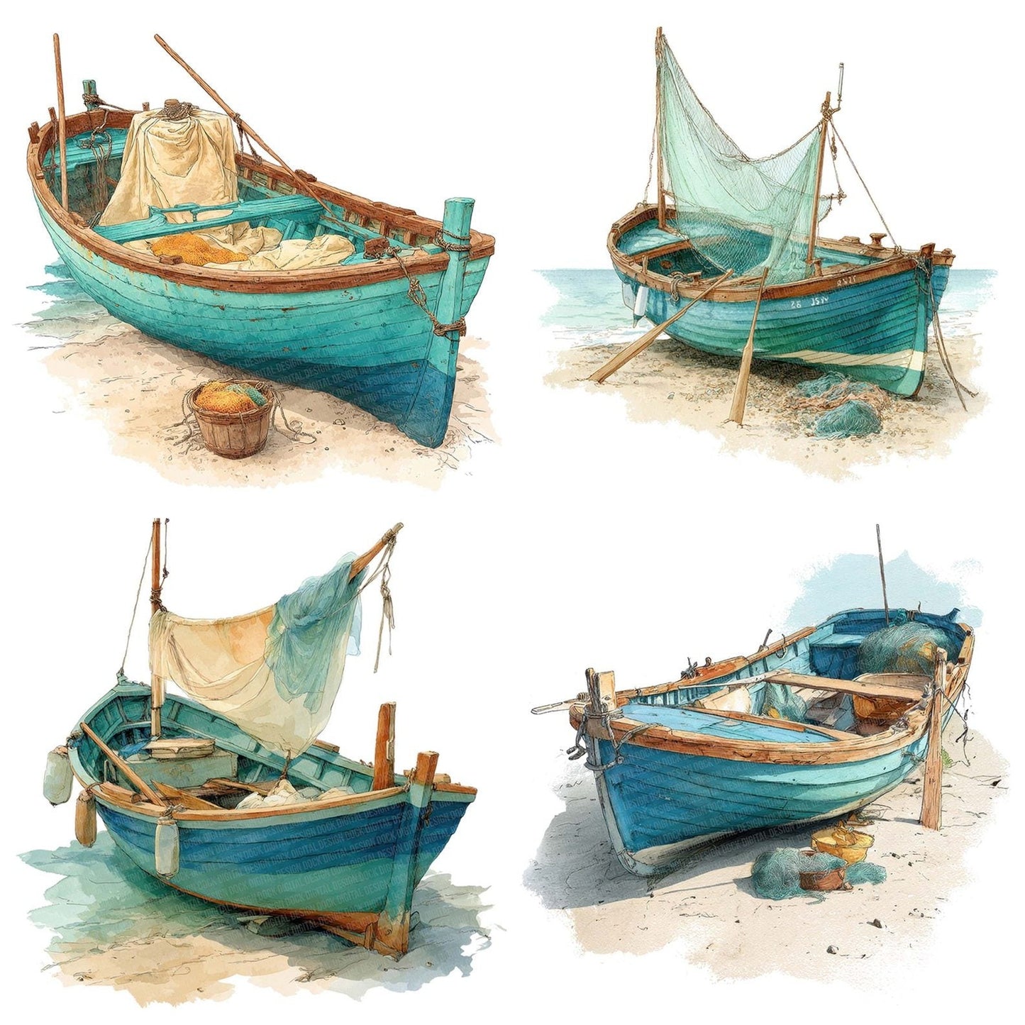 Wooden Fishing Boat Clipart Set (DDD007572)