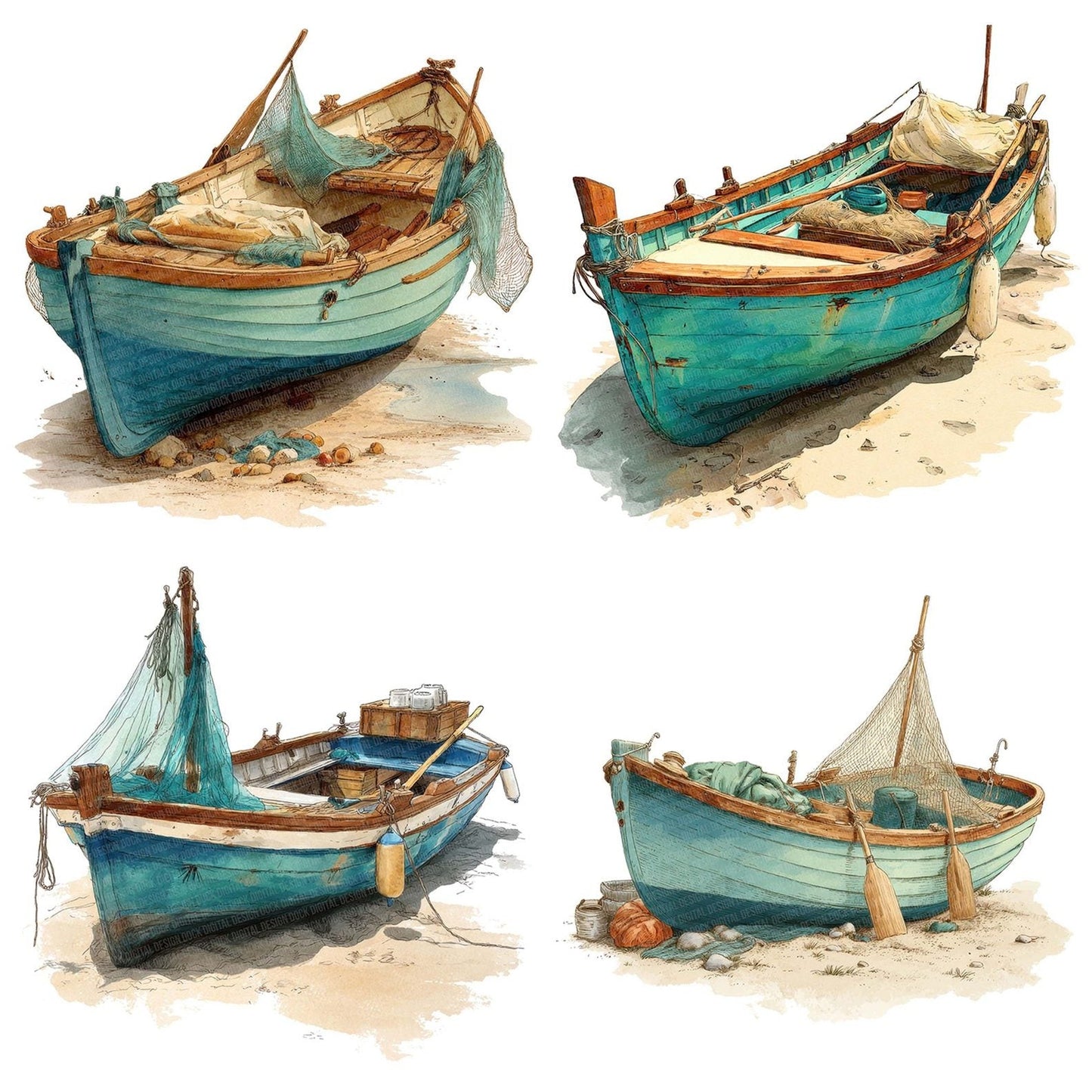 Wooden Fishing Boat Clipart Set (DDD007572)