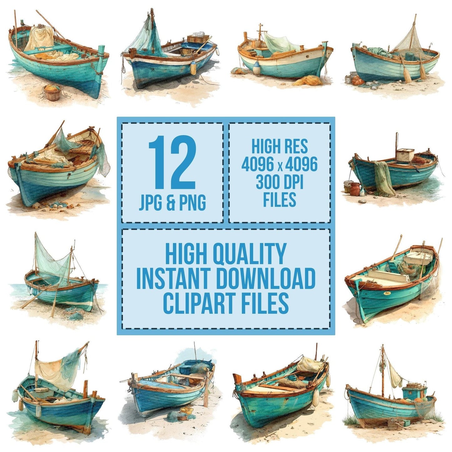 Wooden Fishing Boat Clipart Set (DDD007572)