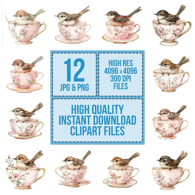 Wren in Pink Teacup Clipart Set (DDD007594)