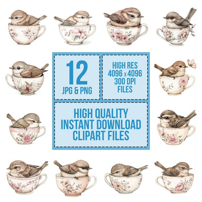 Wren in Teacup Clipart Set (DDD007595)