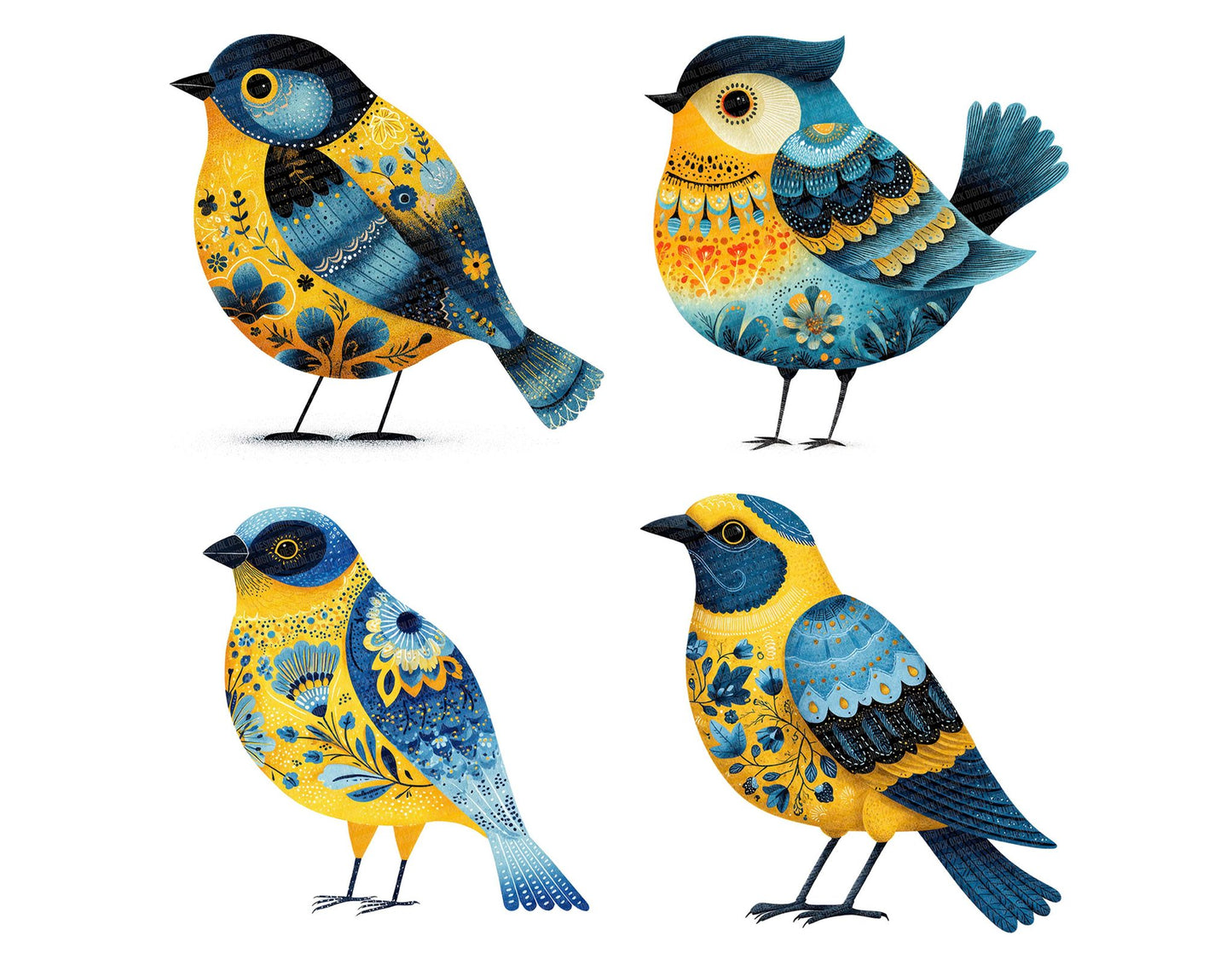 Yellow Folk Art Bird Clipart Set (DDD007600)