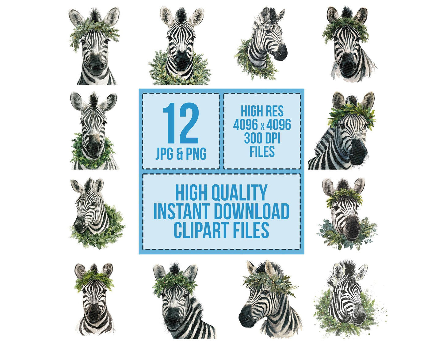 Zebra Christmas Wreath Clipart Set (DDD007604)